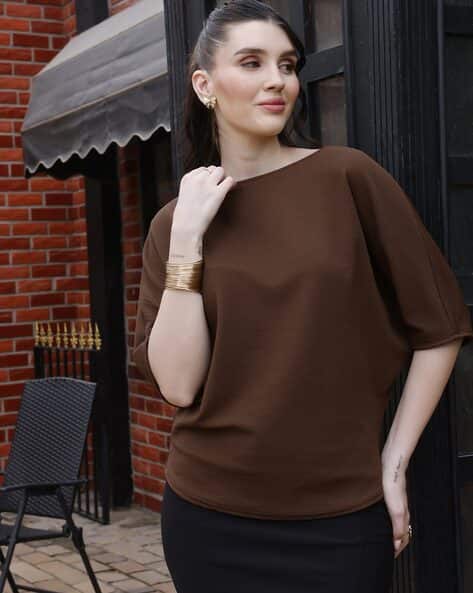 Zilcon Women Patterned Regular Fit Boat-Neck Top