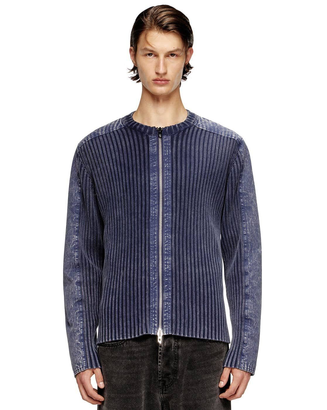 Buy DIESEL K-Matty Contrast Panels Zip-Up Cotton Cardigan | Blue