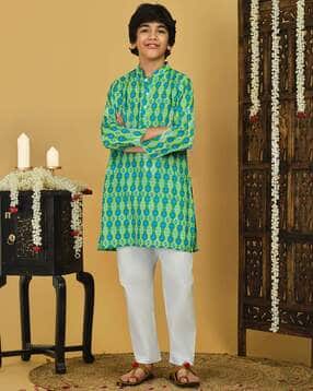 Boys Printed Kurta Pyjamas Set-image-43