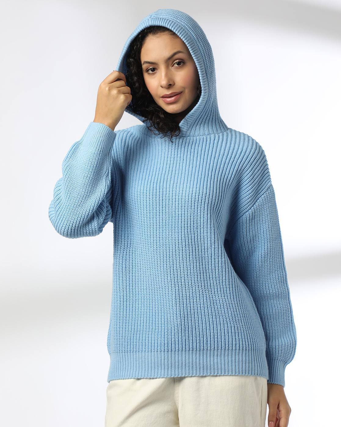 Buy DNMX Women Knitted Relaxed Fit Hoodie Online | Ajio.com