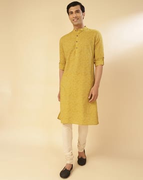 fabindia Men Printed Slim Fit Long Kurta with Mandarin Collar-picture-13