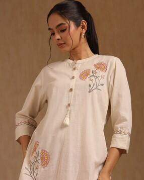 Women Mandarin Collar Straight Tunic