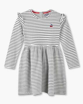 Girls Popcorn Striped Fit & Flare Dress