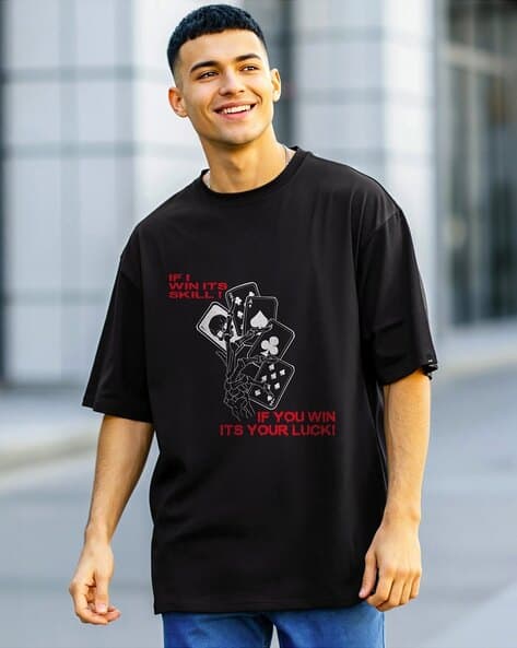 BEWAKOOF Men Jet If I Can Graphic Print Oversized Fit T-Shirt