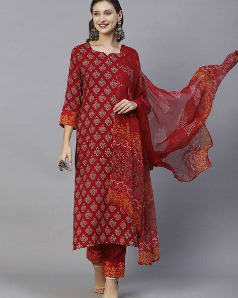ANNI DESIGNER Women Batik Print Straight Kurta Suit Set