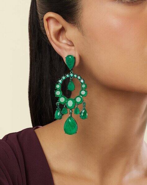 Buy Isharya Women Western Stone Earrings Green Color Women