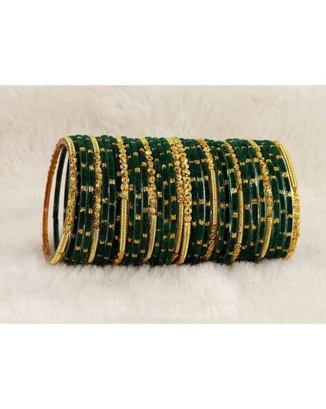 NMII Set of 34 Women Stone-Studded Velvet Bangles