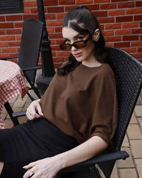 zilcon Women Patterned Oversized Top with Batwing Sleeves-picture-10