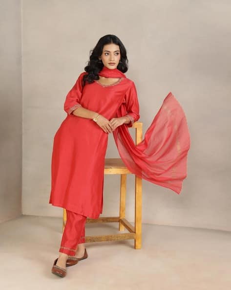 Silk Kurta Set Fabindia Cotton Suits Buy Red Kurta Suit Sets For