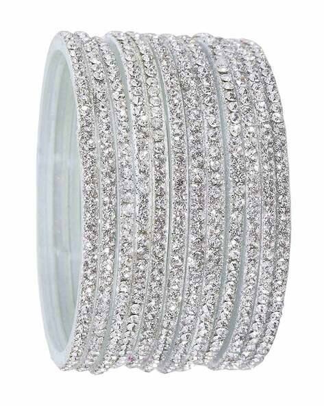 NMII Women Set of Silver-Plated 12 Gemstone-Studded Bangles
