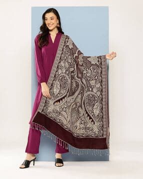 Women Paisley Woven Shawl with Fringed Hem-image-35