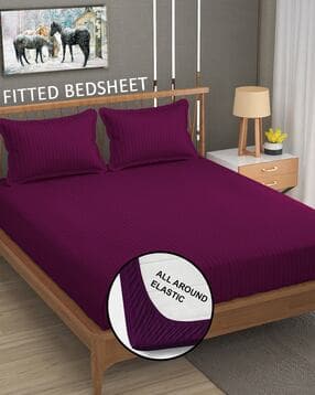 homefab india Striped King Elastic Bedsheet with 2 Pillow Covers-picture-43