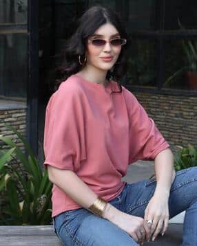 zilcon Women Patterned Oversized Top with Batwing Sleeves-picture-20