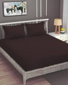 Striped King Elastic Bedsheet with 2 Pillow Covers-image-26
