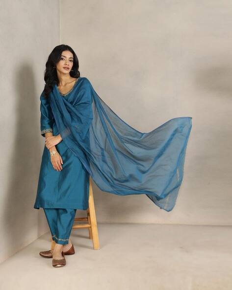 Buy Teal Kurta Suit Sets for Women by Fabindia Online
