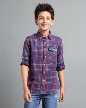 under fourteen only Boys Checks Relaxed Fit Shirt-picture-13