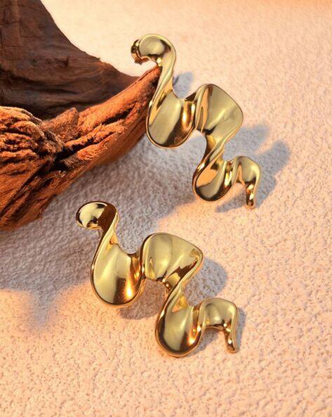 Vien Women Gold-Plated Curved Stud Earrings