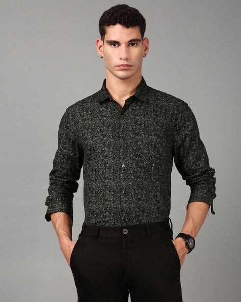 British Club Men Floral Print Slim Fit Shirt with Patch Pocket