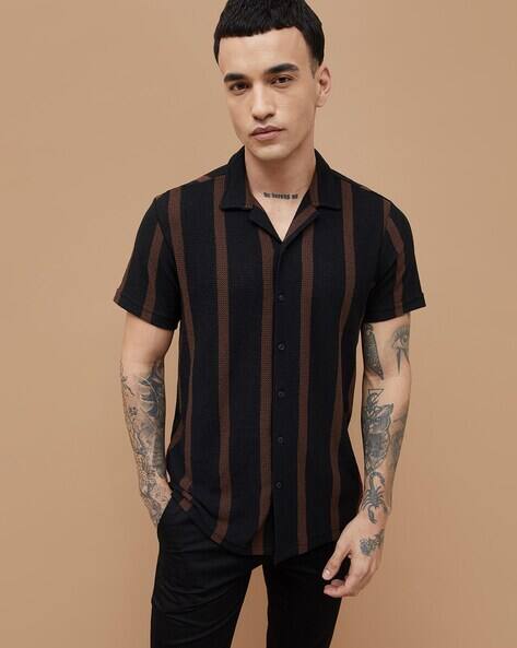 Fame forever by lifestyle Men Striped Regular Fit Shirt with Spread Collar