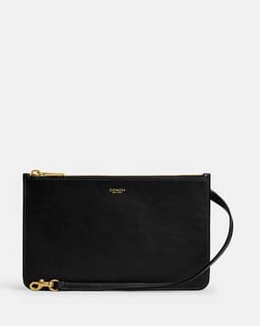 Buy Coach New York Leather Zip Pouch | Black Color Women