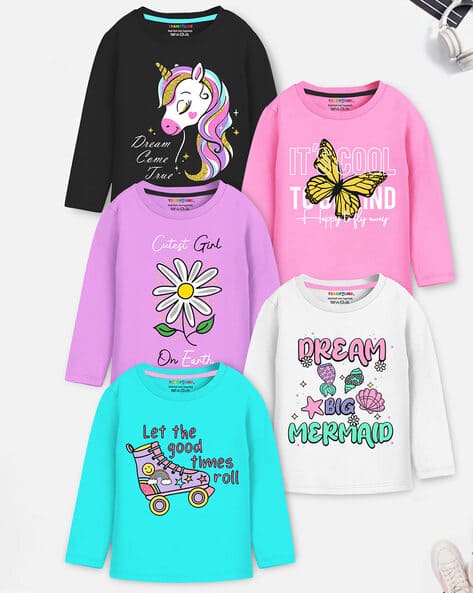 Trampoline Girls Pack of 5 Typographic Print Relaxed Fit T-Shirts