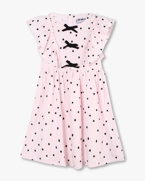 Girls Polka-Dot Print Crinkled Fit & Flare Dress