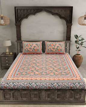 uniqchoice 300 TC Floral Print King Size Double Bedsheet with  Pillow Covers-picture-43