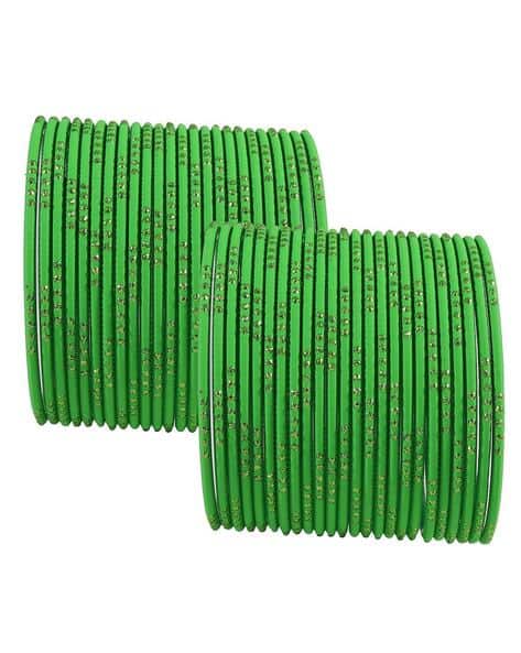 Women Set of Metal Bangles with Glitter Polka