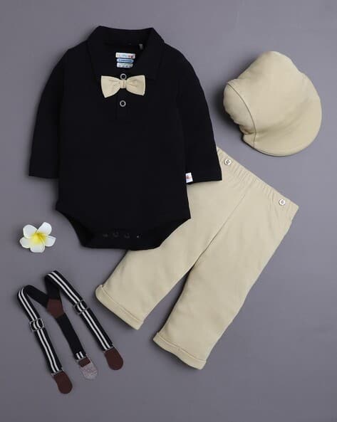 BUMZEE Bodysuit & Pants Set with Suspender & Cap