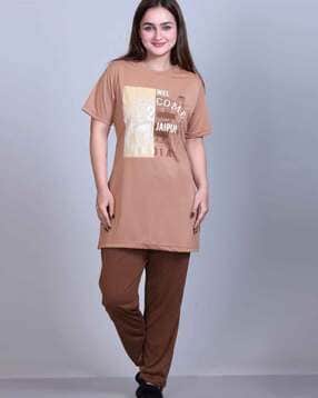 slobros Women Graphic Print T-Shirt & Pyjamas Set -picture-14