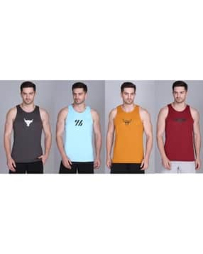 antiloop Men Pack of 4 Typographic Print Vests-picture-0