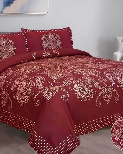 UniqChoice 300 TC Floral Print King Size Double Bedsheet with Pillow Covers