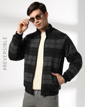 Men Checked Regular Fit Revisable Bomber Jacket