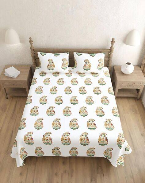 UniqChoice 300 TC Paisley Print King Size Double Bedsheet with Pillow Covers