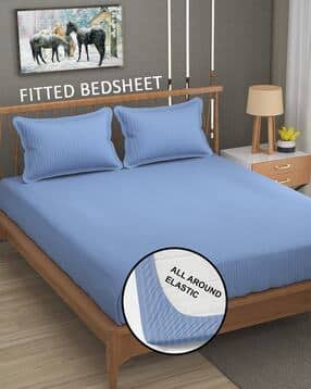 180 TC Striped King Size Bedsheet with Pillow Covers-image-36