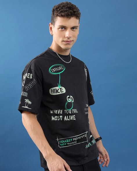 Men Graphic Print Oversized Fit Crew-Neck T-Shirt