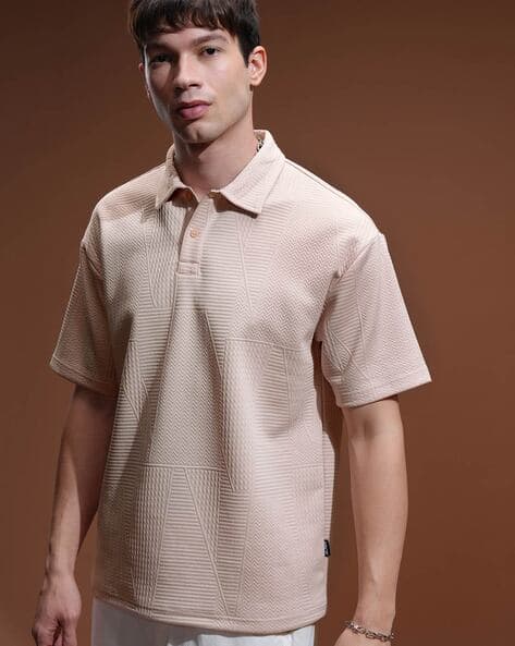 Men Self-design Relaxed Fit Polo T-Shirt