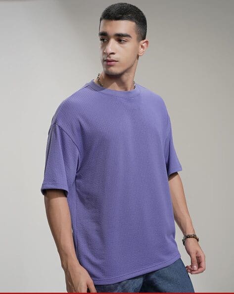 Highlander Men Self-design Oversized Fit Crew-Neck T-Shirt