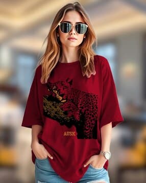 aoosh Women Graphic Print Oversized Fit Round-Neck T-Shirt-picture-29