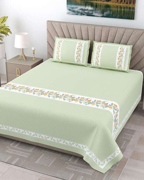 Jaipur Fabric 153 GSM Block Print King Size Bedsheet with 2 Pillow Covers