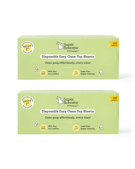 Superbottoms Pack of 2 Disposable Easy Clean Top Sheets