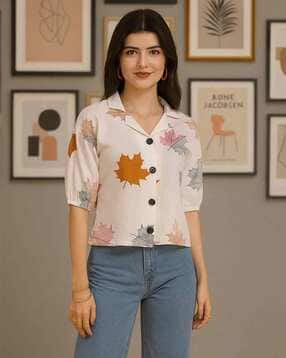 leia Women Printed Regular Fit Shirt with Cuban Collar-picture-53