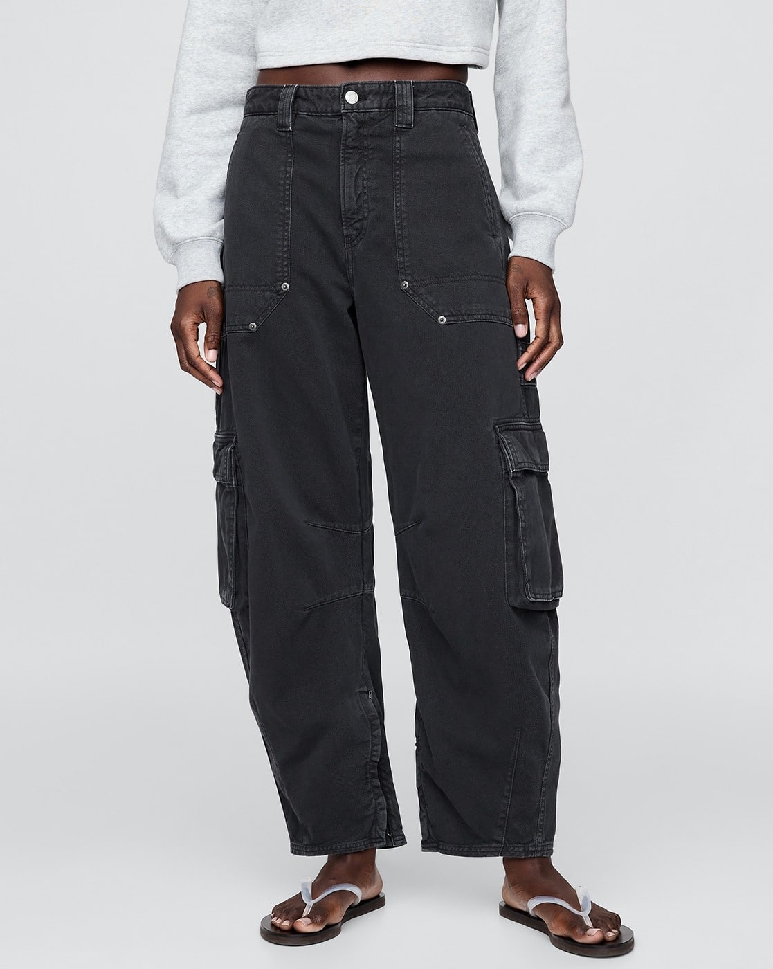 Women Washed Mid-Rise Cargo Pants