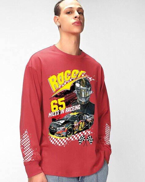 BEWAKOOF Men Bold Racer Graphic Print Oversized Fit T-Shirt
