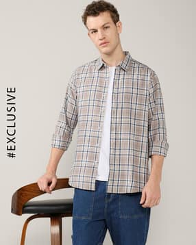 alpha tribe Men Check Slim Fit Cotton Shirt with Patch Pocket-picture-16