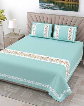 jaipur fabric 153 GSM Block Print King Size Bedsheet with 2 Pillow Covers-picture-32