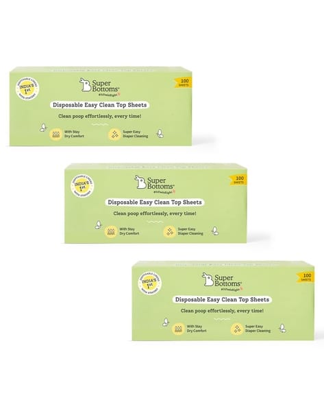 Superbottoms Pack of 3 Disposable Easy Clean Top Sheets