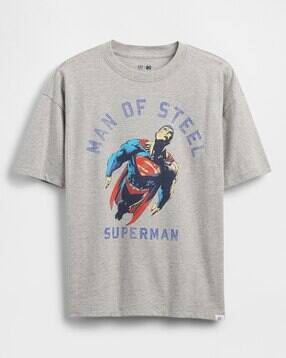 Boys Superman Print Relaxed Fit Round-Neck T-Shirt-image-29