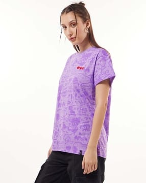 bewakoof Peanuts - Women's Purple All Over Printed Boyfriend T-shirt-picture-53