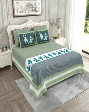 jaipur fabric 153 GSM Block Print King Size Bedsheet with 2 Pillow Covers-picture-19